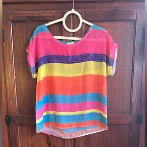 L8TER COLORFUL STRIPED SHORT SLEEVE TOP